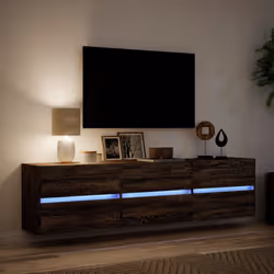 vidaXL TV Wall Cabinet with LED Lights TV Unit Wall Mounted Cabinet - brown oak, 180 x 31 x 45 cm/ 1 pcs - Additional view 4