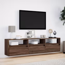 vidaXL TV Wall Cabinet with LED Floating TV Wall Unit TV Cabinet Brown Oak