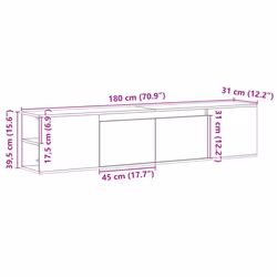 vidaXL TV Wall Cabinet with LED Lights TV Stand Floating Cabinet TV Wall Unit - white, 180 x 31 x 39.5 cm - Additional view 3