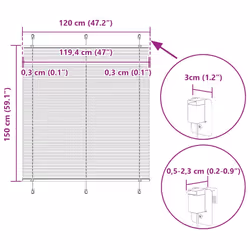 vidaXL Pleated Blind Petrol Fabric Polyester - cream, 120 x 150 cm