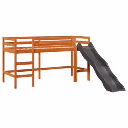 vidaXL Kids' Loft Bed without Mattress Bed Frame Bunk Bed Solid Wood Pine - wax brown, 80 x 200 cm