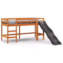 vidaXL Kids' Loft Bed without Mattress Bed Frame Bunk Bed Solid Wood Pine - wax brown, 90 x 200 cm