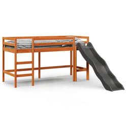 vidaXL Kids' Loft Bed without Mattress Bed Frame Bunk Bed Solid Wood Pine - wax brown, 90 x 200 cm