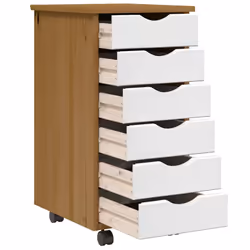 vidaXL Rolling Cabinet with Drawers Mobile File Cabinet Solid Wood Pine MOSS - honey brown and white, 34 x 39 x 65.5 cm - Additional view 5