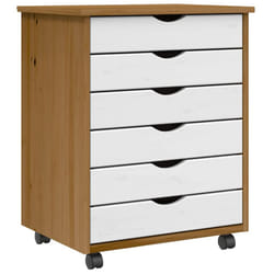 vidaXL Rolling Cabinet with Drawers Mobile File Cabinet Solid Wood Pine MOSS - honey brown and white, 53 x 39 x 65.5 cm