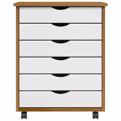 vidaXL Rolling Cabinet with Drawers Mobile File Cabinet Solid Wood Pine MOSS - honey brown and white, 53 x 39 x 65.5 cm