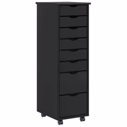 vidaXL Rolling Cabinet with Drawers MOSS Black Solid Wood Pine - black, 34 x 39 x 103 cm