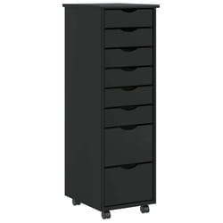 vidaXL Rolling Cabinet with Drawers MOSS Black Solid Wood Pine - black, 34 x 39 x 103 cm