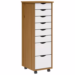 vidaXL Rolling Cabinet with Drawers MOSS Black Solid Wood Pine - honey brown and white, 34 x 39 x 103 cm