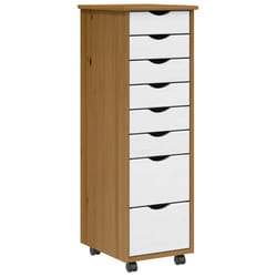 vidaXL Rolling Cabinet with Drawers MOSS Black Solid Wood Pine - honey brown and white, 34 x 39 x 103 cm