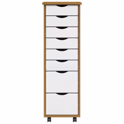 vidaXL Rolling Cabinet with Drawers MOSS Black Solid Wood Pine - honey brown and white, 34 x 39 x 103 cm