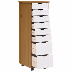 vidaXL Rolling Cabinet with Drawers MOSS Black Solid Wood Pine - honey brown and white, 34 x 39 x 103 cm - Additional view 5