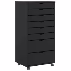 vidaXL Rolling Cabinet with Drawers MOSS Black Solid Wood Pine - black, 53 x 39 x 103 cm