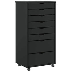 vidaXL Rolling Cabinet with Drawers MOSS Black Solid Wood Pine - black, 53 x 39 x 103 cm