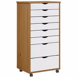 vidaXL Rolling Cabinet with Drawers MOSS Black Solid Wood Pine - honey brown and white, 53 x 39 x 103 cm