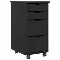 vidaXL Rolling Cabinet with Drawers MOSS Black Solid Wood Pine - black