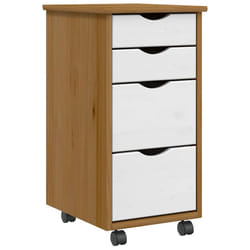 vidaXL Rolling Cabinet with Drawers MOSS Black Solid Wood Pine - honey brown and white