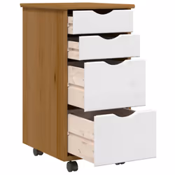vidaXL Rolling Cabinet with Drawers MOSS Black Solid Wood Pine - honey brown and white - Additional view 5