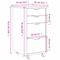 vidaXL Rolling Cabinet with Drawers MOSS Black Solid Wood Pine - honey brown and white - Additional view 8