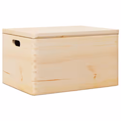 vidaXL Wooden Box Storage Box Wooden Crate Treasure Chest Solid Wood Pine - With lid and handles