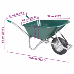 vidaXL Wheelbarrow Green 90 L 150 kg Galvanised Steel and Plastic - Additional view 3
