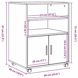 vidaXL Rolling Cabinet Mobile Filing Cabinet Storage Cabinet Engineered Wood - concrete grey - Additional view 9