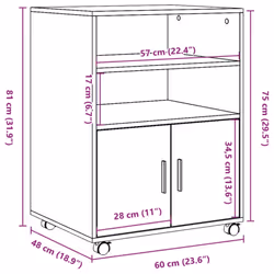 vidaXL Rolling Cabinet Mobile Filing Cabinet Storage Cabinet Engineered Wood - smoked oak - Additional view 3
