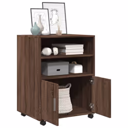 vidaXL Rolling Cabinet Mobile Filing Cabinet Storage Cabinet Engineered Wood - brown oak
