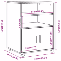 vidaXL Rolling Cabinet Mobile Filing Cabinet Storage Cabinet Engineered Wood - brown oak