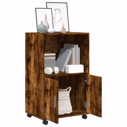vidaXL RollingÃÂ Cabinet Office Storage Cabinet Engineered Wood - smoked oak