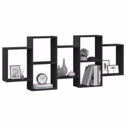 vidaXL Wall Shelf Floating Shelf Wall Storage Shelf Engineered Wood - black, 159 x 18 x 65 cm