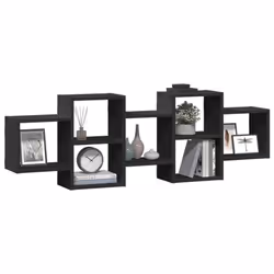 vidaXL Wall Shelf Floating Shelf Wall Storage Shelf Engineered Wood - black, 129 x 18 x 42 cm