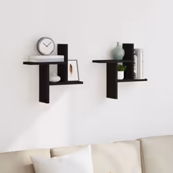vidaXL Wall Shelves Wall Storage Shelf Floating Shelf 2 pcs Engineered Wood - black, 38 x 12 x 38 cm