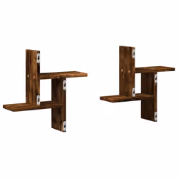 vidaXL Wall Shelves Wall Storage Shelf Floating Shelf 2 pcs Engineered Wood - smoked oak, 38 x 12 x 38 cm - Additional view 5