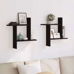 vidaXL Wall Shelves Wall Storage Shelf Floating Shelf 2 pcs Engineered Wood - black, 50 x 12 x 50 cm