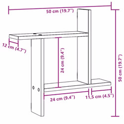 vidaXL Wall Shelves Wall Storage Shelf Floating Shelf 2 pcs Engineered Wood - grey sonoma, 50 x 12 x 50 cm - Additional view 10
