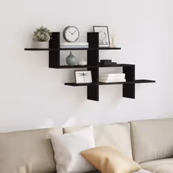 vidaXL Wall Shelf Floating Shelf Display Storage Shelf Black Engineered Wood - black