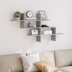 vidaXL Wall Shelf Floating Shelf Display Storage Shelf Black Engineered Wood - concrete grey - Additional view 2