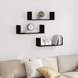 vidaXL Wall Shelves Wall Storage Shelf Floating Shelf 3 pcs Engineered Wood - black, 58 x 18 x 18 cm - Additional view 2