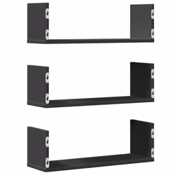 vidaXL Wall Shelves Wall Storage Shelf Floating Shelf 3 pcs Engineered Wood - black, 58 x 18 x 18 cm - Additional view 5