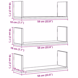 vidaXL Wall Shelves Wall Storage Shelf Floating Shelf 3 pcs Engineered Wood - sonoma oak, 58 x 18 x 18 cm - Additional view 9
