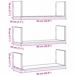 vidaXL Wall Shelves Wall Storage Shelf Floating Shelf 3 pcs Engineered Wood - concrete grey, 58 x 18 x 18 cm - Additional view 3