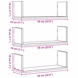 vidaXL Wall Shelves Wall Storage Shelf Floating Shelf 3 pcs Engineered Wood - grey sonoma - Additional view 9