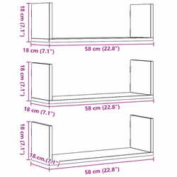 vidaXL Wall Shelves Wall Storage Shelf Floating Shelf 3 pcs Engineered Wood - oak - Additional view 9