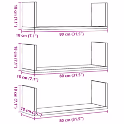 vidaXL Wall Shelves Wall Storage Shelf Floating Shelf 3 pcs Engineered Wood - white, 80 x 18 x 18 cm - Additional view 3