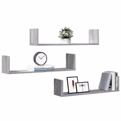 vidaXL Wall Shelves Wall Storage Shelf Floating Shelf 3 pcs Engineered Wood - grey sonoma, 80 x 18 x 18 cm - Additional view 2