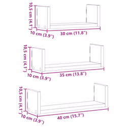 vidaXL Wall Display Shelf Floating Rack Hanging Shelf Engineered Wood 3 pcs - white - Additional view 3