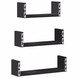 vidaXL Wall Display Shelf Floating Rack Hanging Shelf Engineered Wood 3 pcs - black - Additional view 5