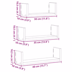 vidaXL Wall Display Shelf Floating Rack Hanging Shelf Engineered Wood 3 pcs - sonoma oak, 40 x 10 x 10.5 cm - Additional view 9