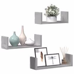 vidaXL Wall Display Shelf Floating Rack Hanging Shelf Engineered Wood 3 pcs - concrete grey, 40 x 10 x 10.5 cm - Additional view 2